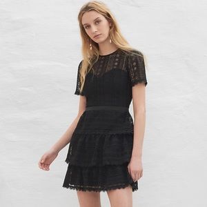 EXPRESS Black LACE TIERED Ruffled FIT AND FLARE Cocktail DRESS